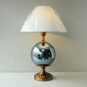 Black Glass Round Shape Table Lamp (Pair)