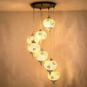 Turkish 7 Tiers White Mosaic Hanging Ceiling Lights.